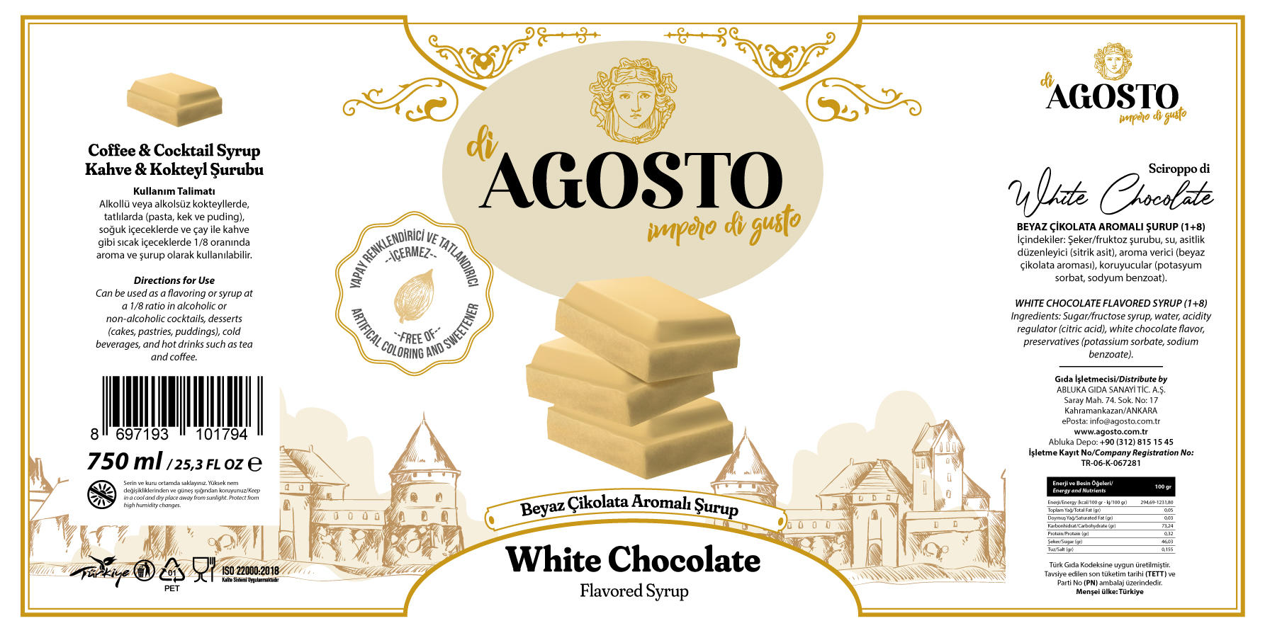 Beyaz Çikolata Aromalı Şurup – 750 ml