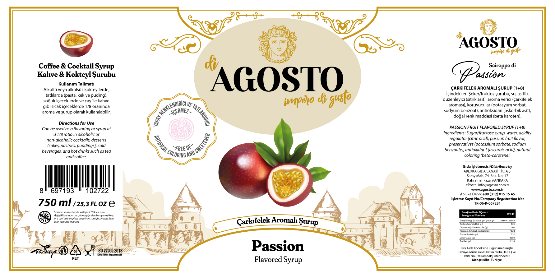 Çarkıfelek Meyvesi Aromalı Şurup – 750 ml