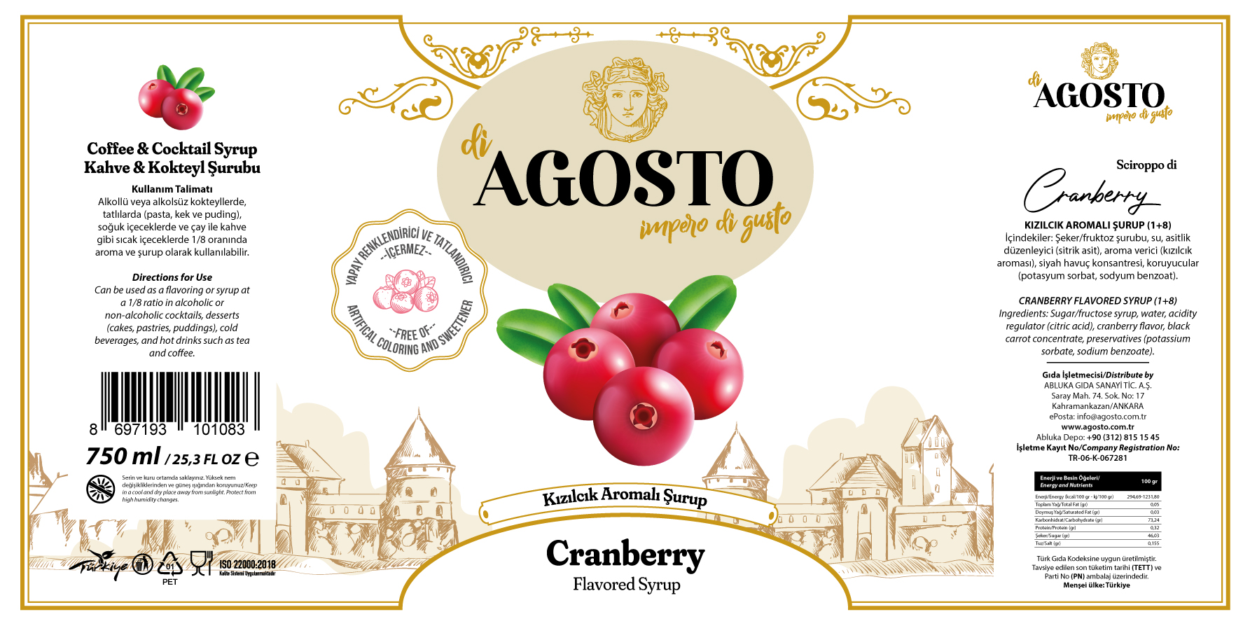 Kızılcık Aromalı Şurup – 750 ml