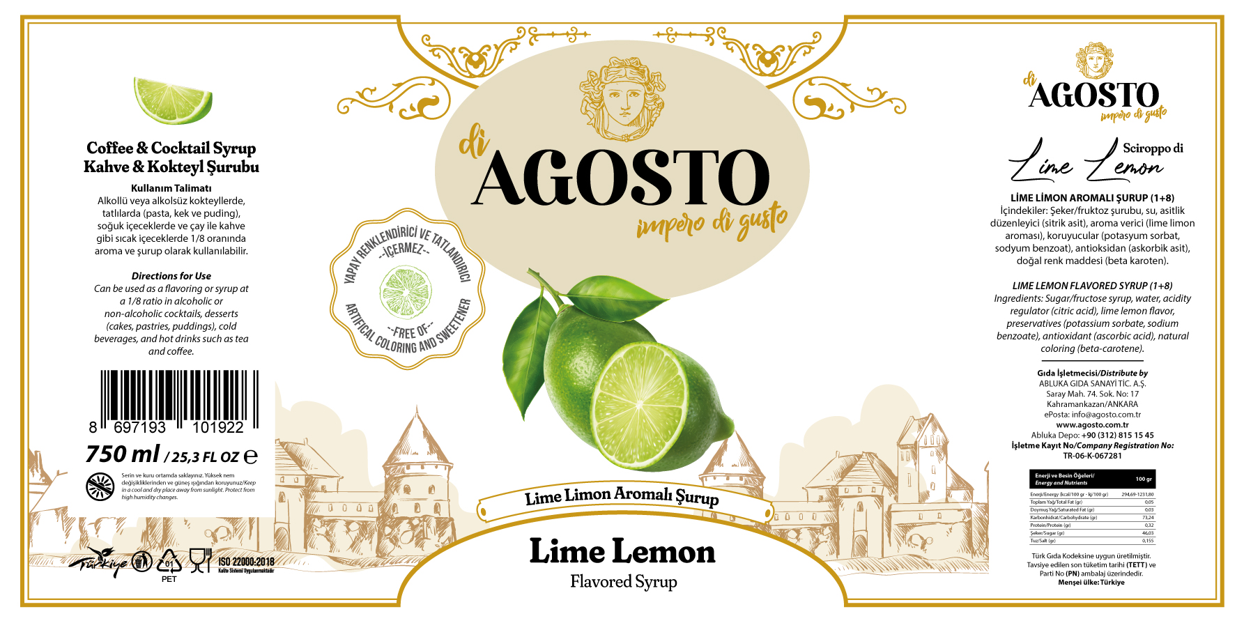 Lime Limon Aromalı Şurup – 750 ml