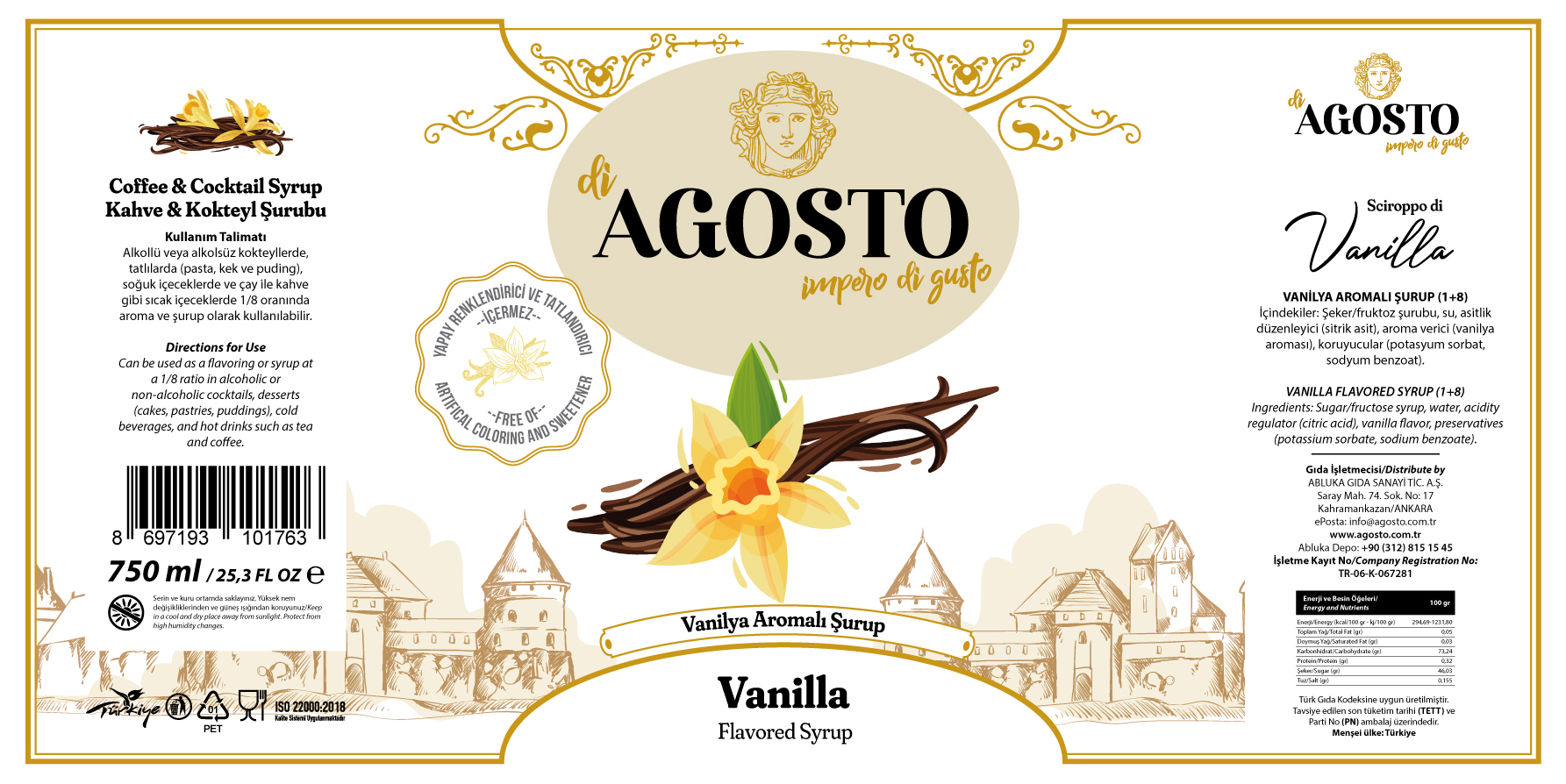 Vanilya Aromalı Şurup – 750 ml