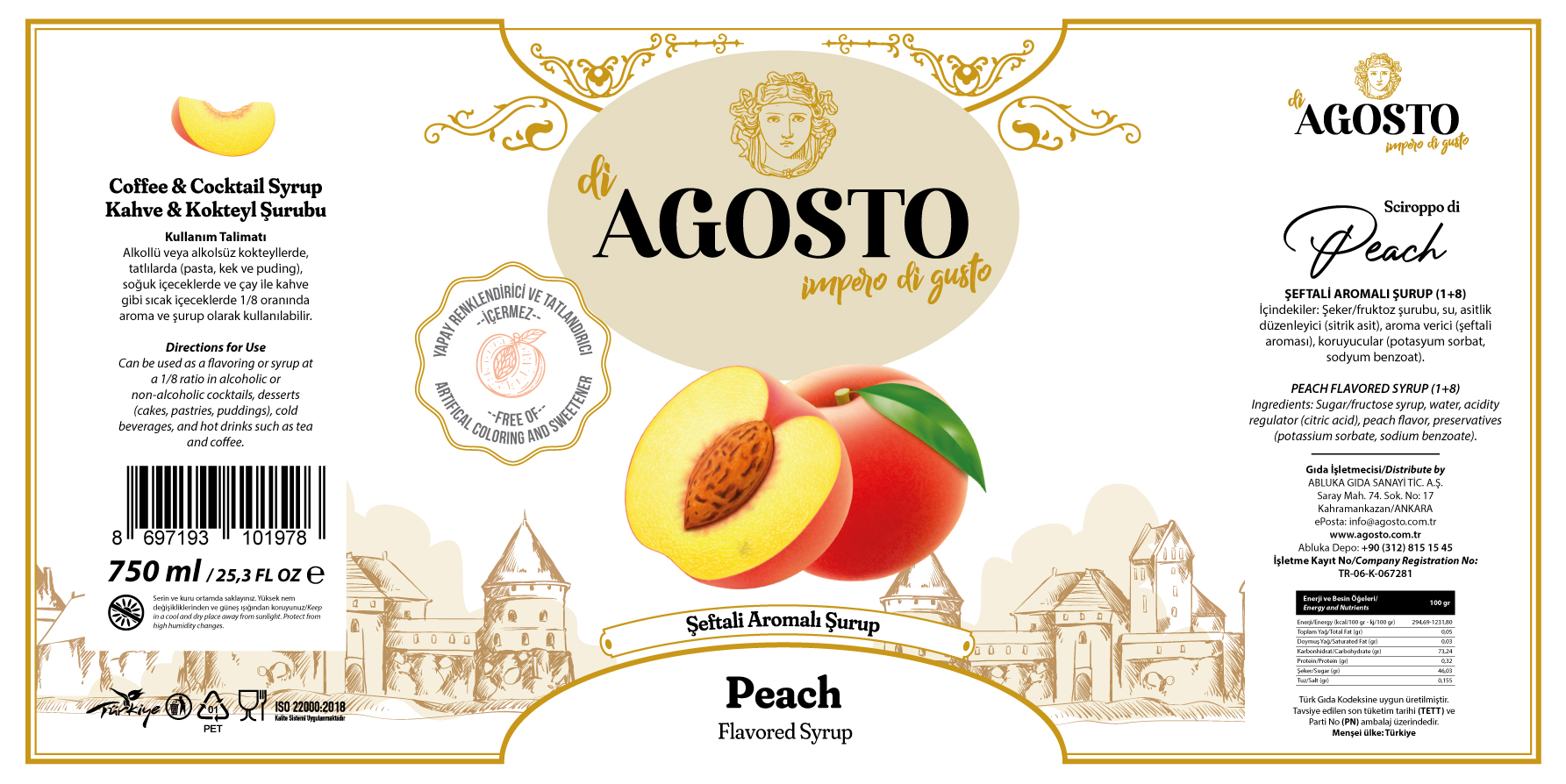 Şeftali Aromalı Şurup – 750 ml