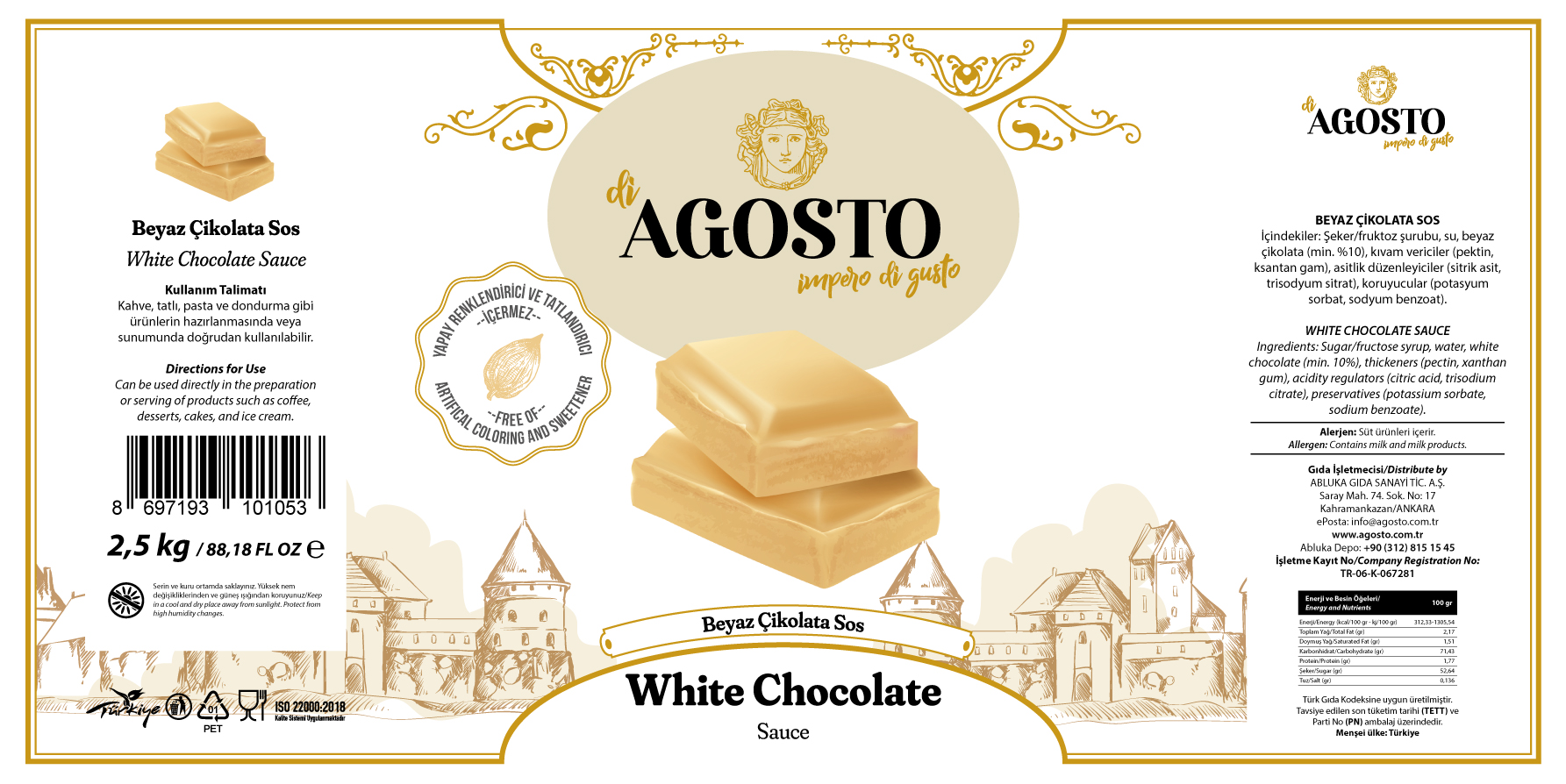 Beyaz Çikolata Bar Sos - 2.5 kg